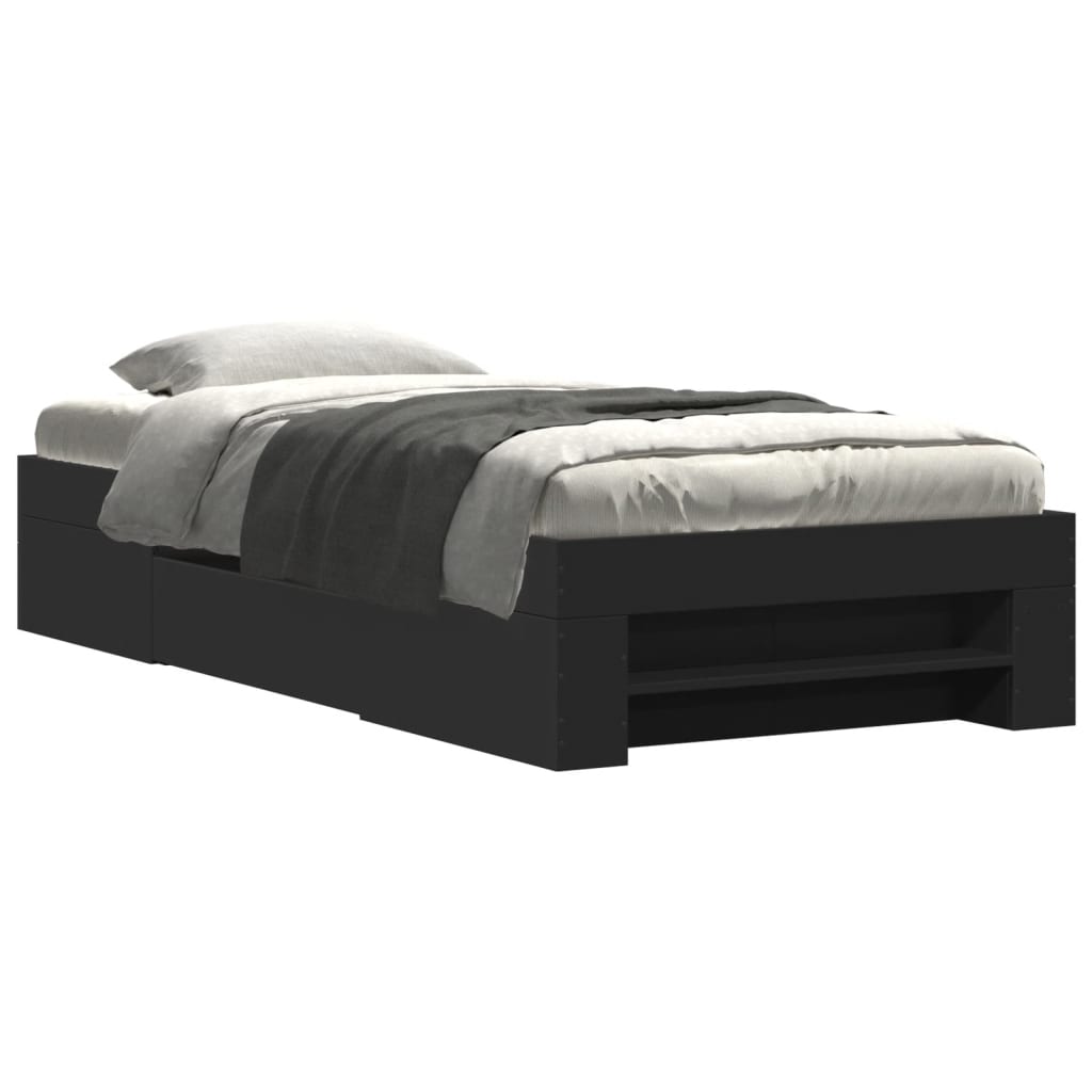 Bed Frame without Mattress Black 100x200 cm Engineered Wood