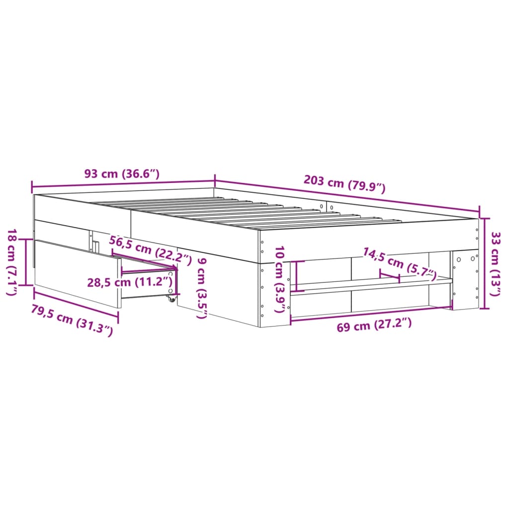 Bed Frame without Mattress Sonoma Oak 90x200 cm Engineered Wood