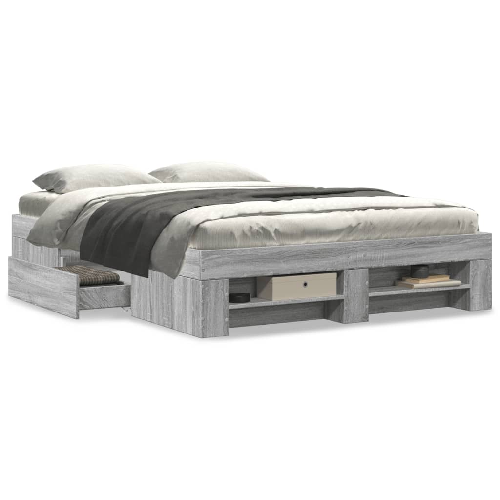 Bed Frame without Mattress Grey Sonoma 140x190 cm Engineered Wood