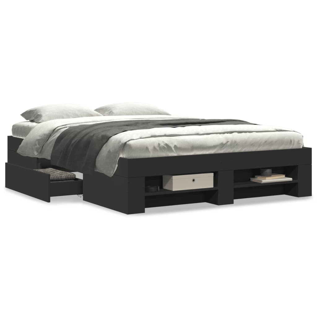 Bed Frame without Mattress Black 135x190 cm Double Engineered Wood