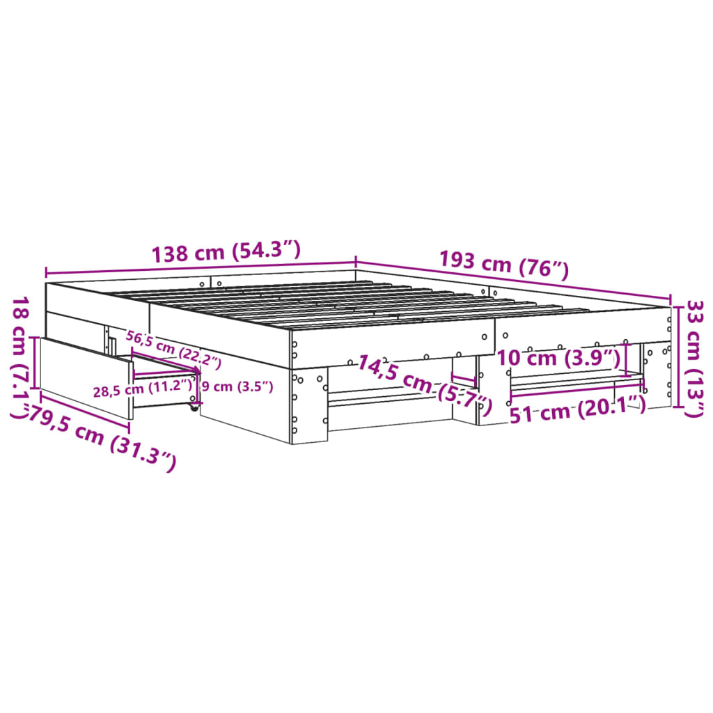 Bed Frame without Mattress Black 135x190 cm Double Engineered Wood