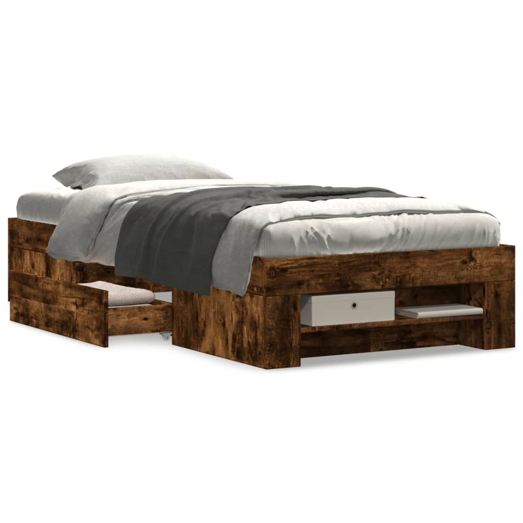 Bed Frame without Mattress Smoked Oak 90x190 cm Single Engineered Wood
