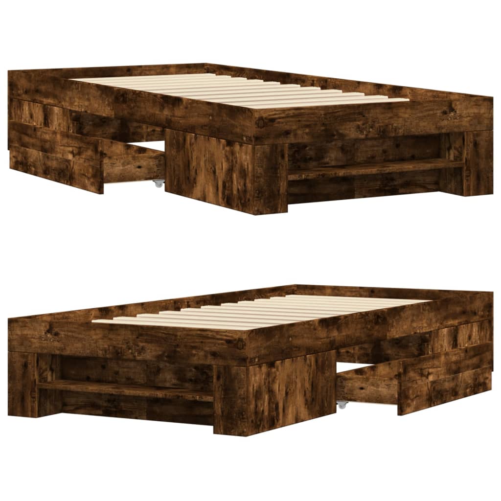 Bed Frame without Mattress Smoked Oak 90x190 cm Single Engineered Wood