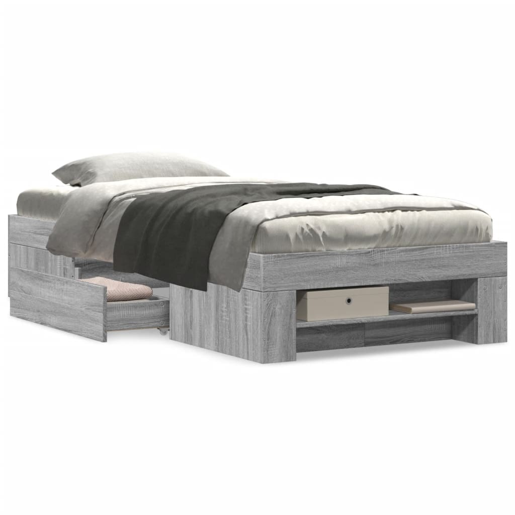 Bed Frame without Mattress Grey Sonoma 90x190 cm Single Engineered Wood