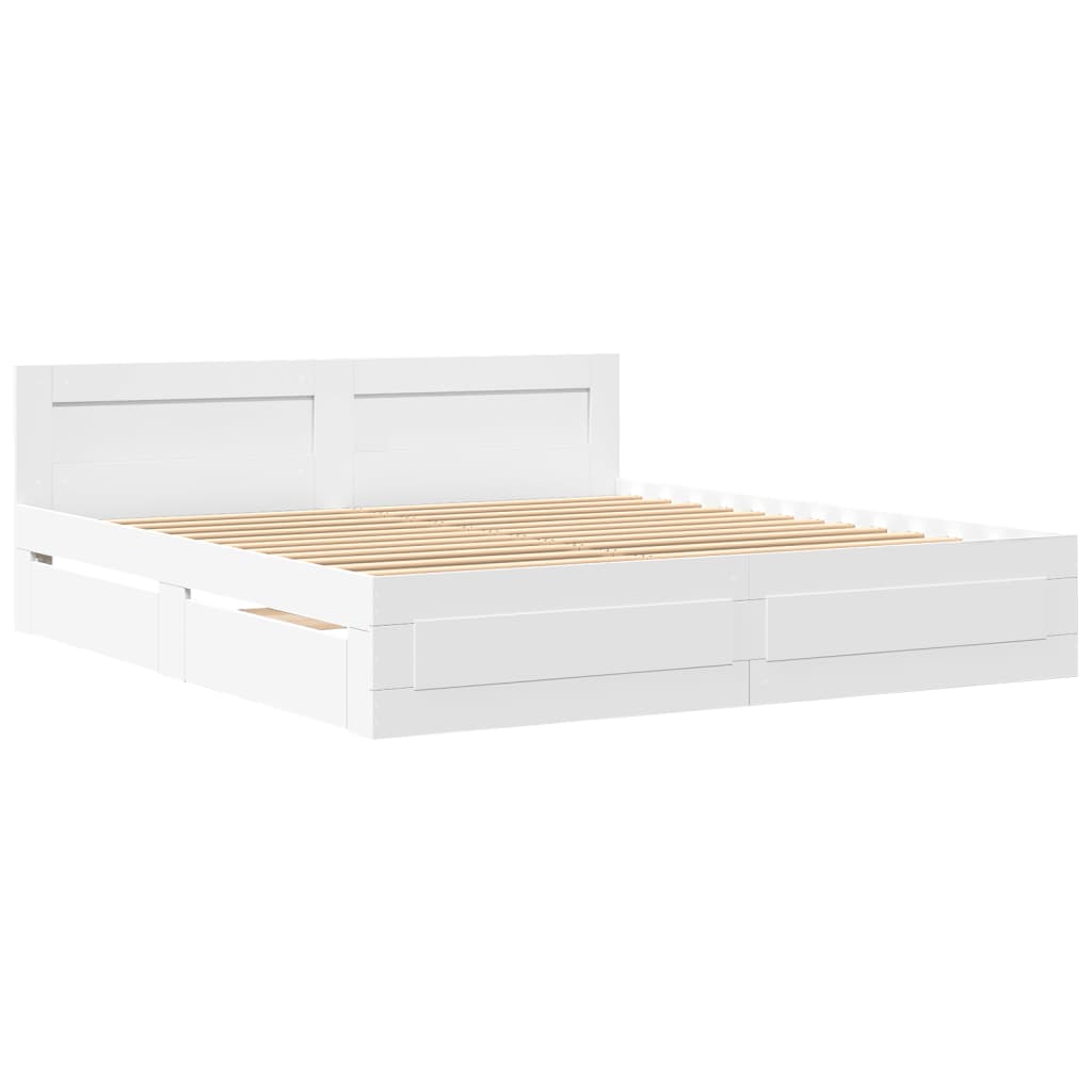 Bed Frame with Headboard without Mattress White 200x200 cm