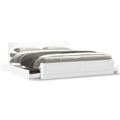 Bed Frame with Headboard without Mattress White 200x200 cm