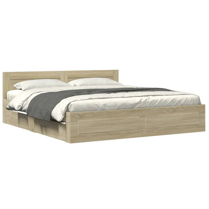 Bed Frame with Headboard without Mattress Sonoma Oak 200x200 cm