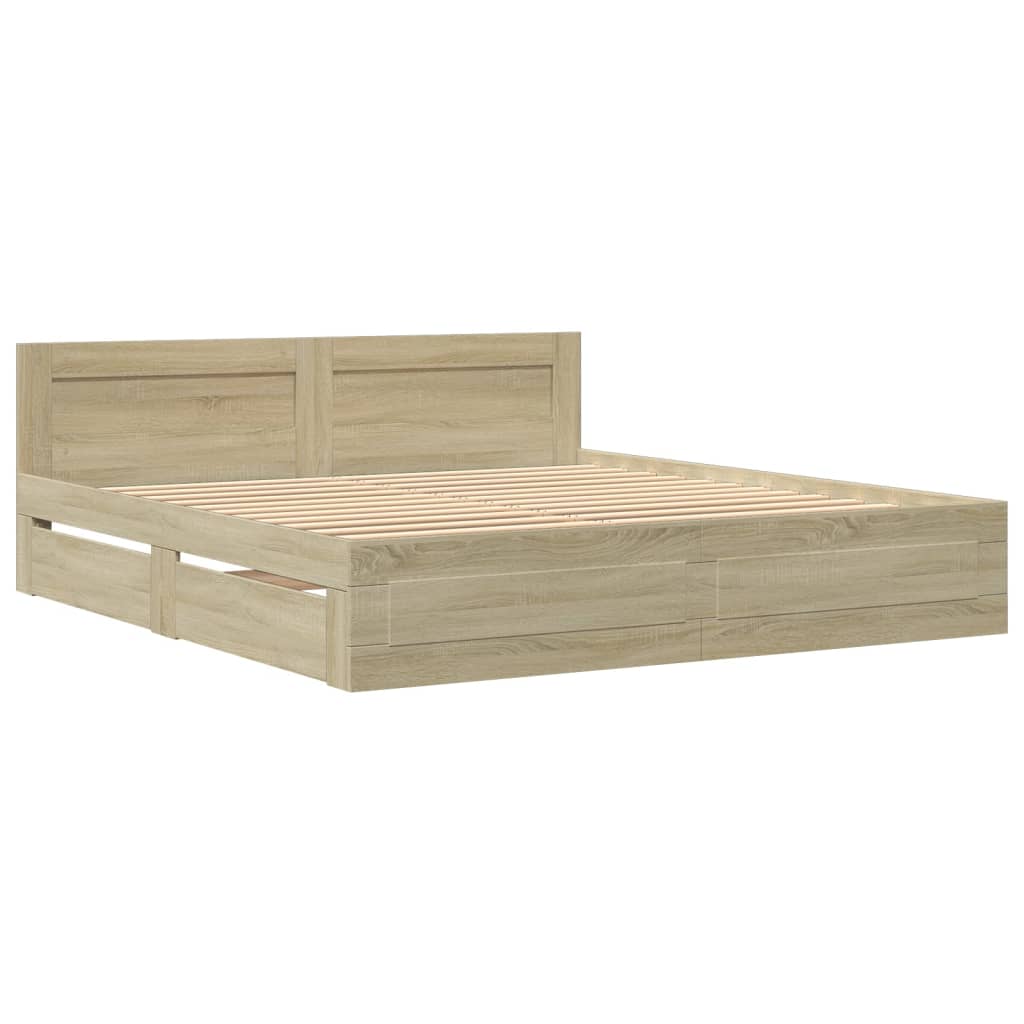 Bed Frame with Headboard without Mattress Sonoma Oak 200x200 cm