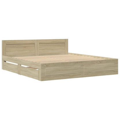 Bed Frame with Headboard without Mattress Sonoma Oak 200x200 cm