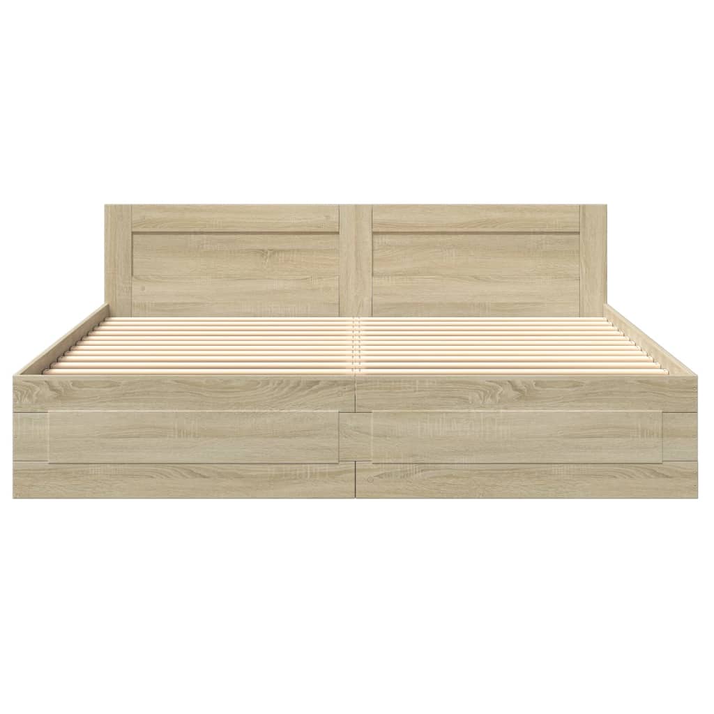 Bed Frame with Headboard without Mattress Sonoma Oak 200x200 cm