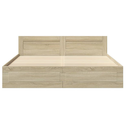 Bed Frame with Headboard without Mattress Sonoma Oak 200x200 cm