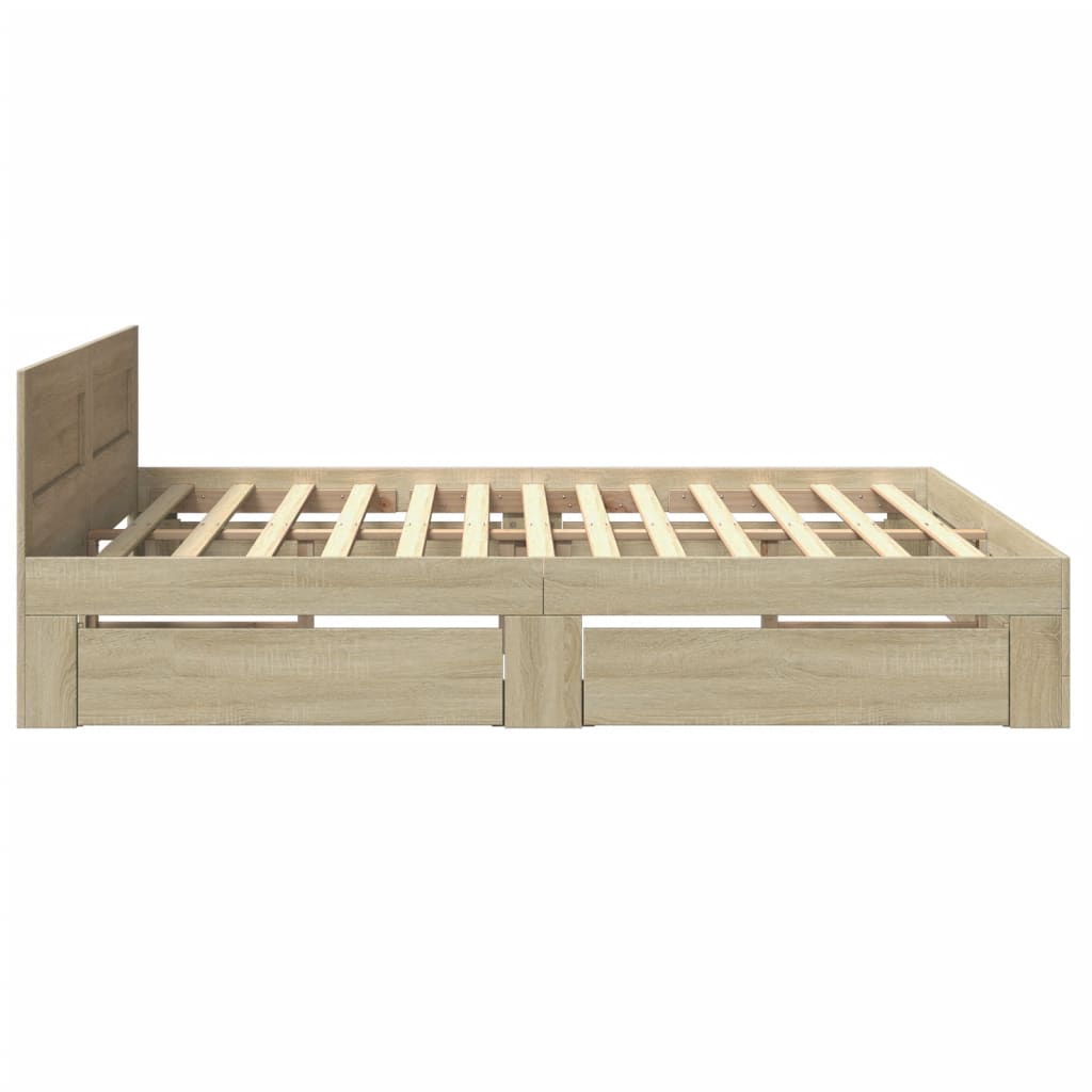 Bed Frame with Headboard without Mattress Sonoma Oak 200x200 cm