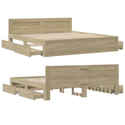 Bed Frame with Headboard without Mattress Sonoma Oak 200x200 cm
