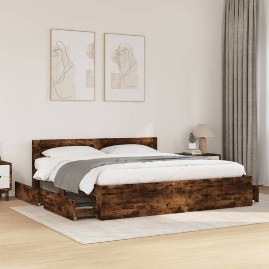Bed Frame with Headboard without Mattress Smoked Oak 200x200 cm