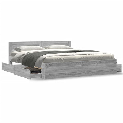 Bed Frame with Headboard without Mattress Grey Sonoma 200x200 cm
