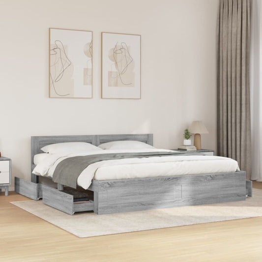 Bed Frame with Headboard without Mattress Grey Sonoma 200x200 cm