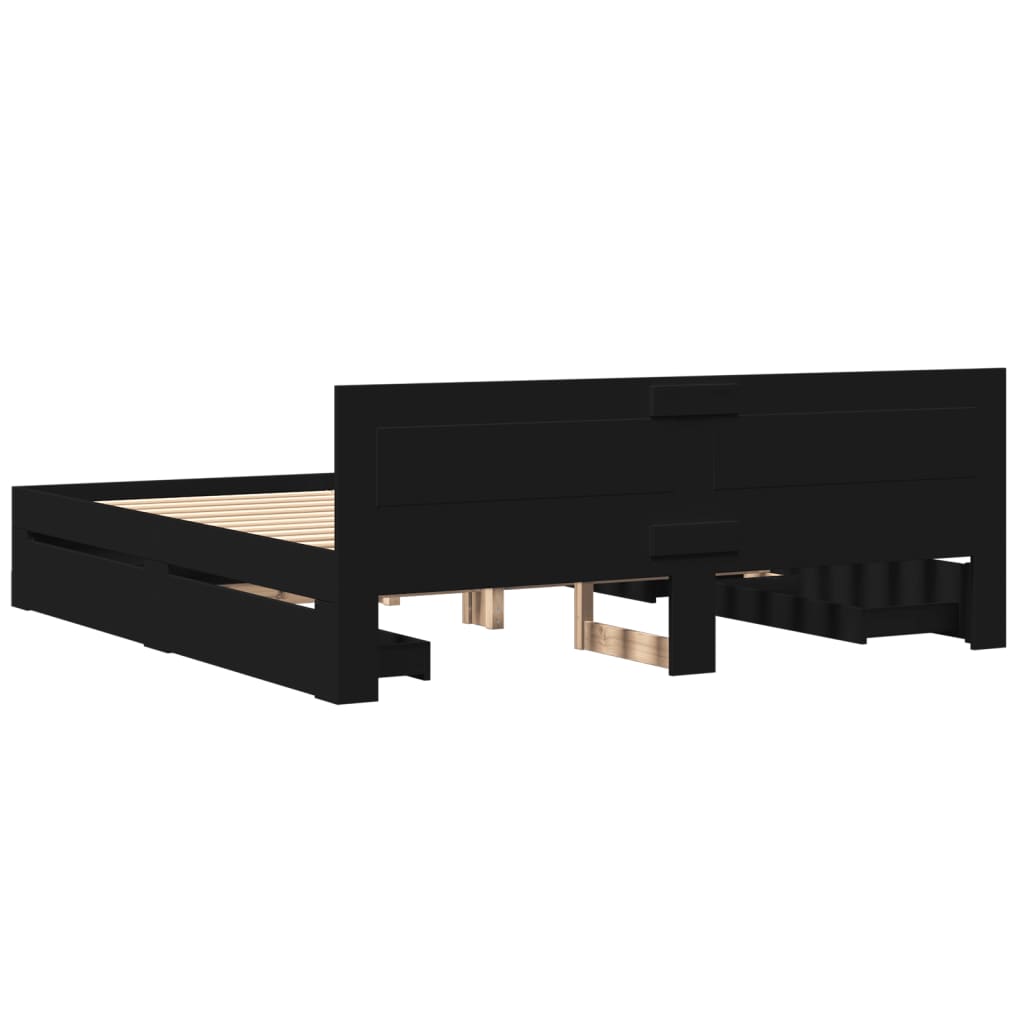 Bed Frame with Headboard without Mattress Black 180x200 cm Super King
