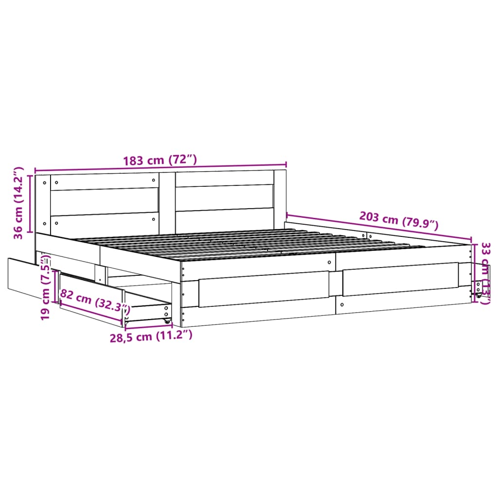 Bed Frame with Headboard without Mattress Black 180x200 cm Super King