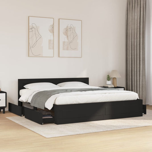 Bed Frame with Headboard without Mattress Black 180x200 cm Super King