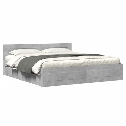 Bed Frame with Headboard without Mattress Concrete Grey 180x200 cm Super King