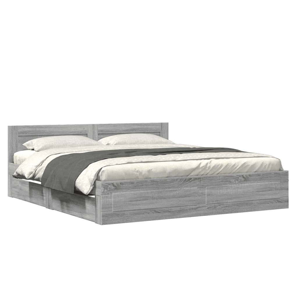 Bed Frame with Headboard without Mattress Grey Sonoma 180x200 cm Super King