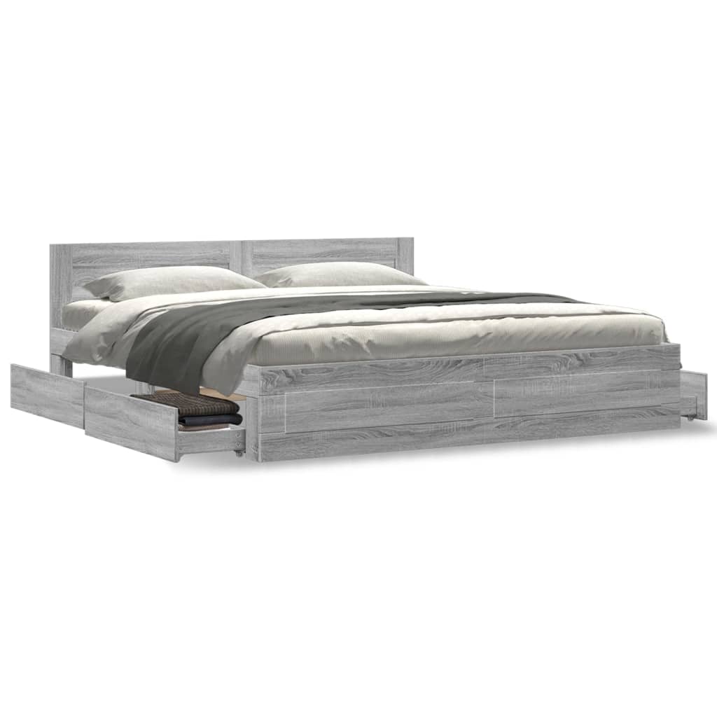 Bed Frame with Headboard without Mattress Grey Sonoma 180x200 cm Super King