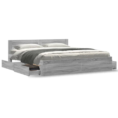 Bed Frame with Headboard without Mattress Grey Sonoma 180x200 cm Super King