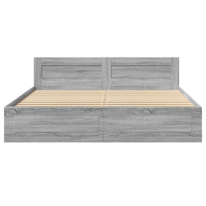 Bed Frame with Headboard without Mattress Grey Sonoma 180x200 cm Super King