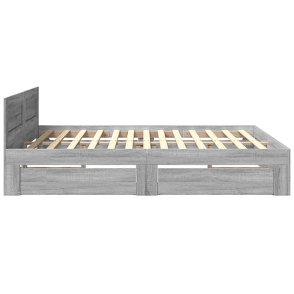 Bed Frame with Headboard without Mattress Grey Sonoma 180x200 cm Super King
