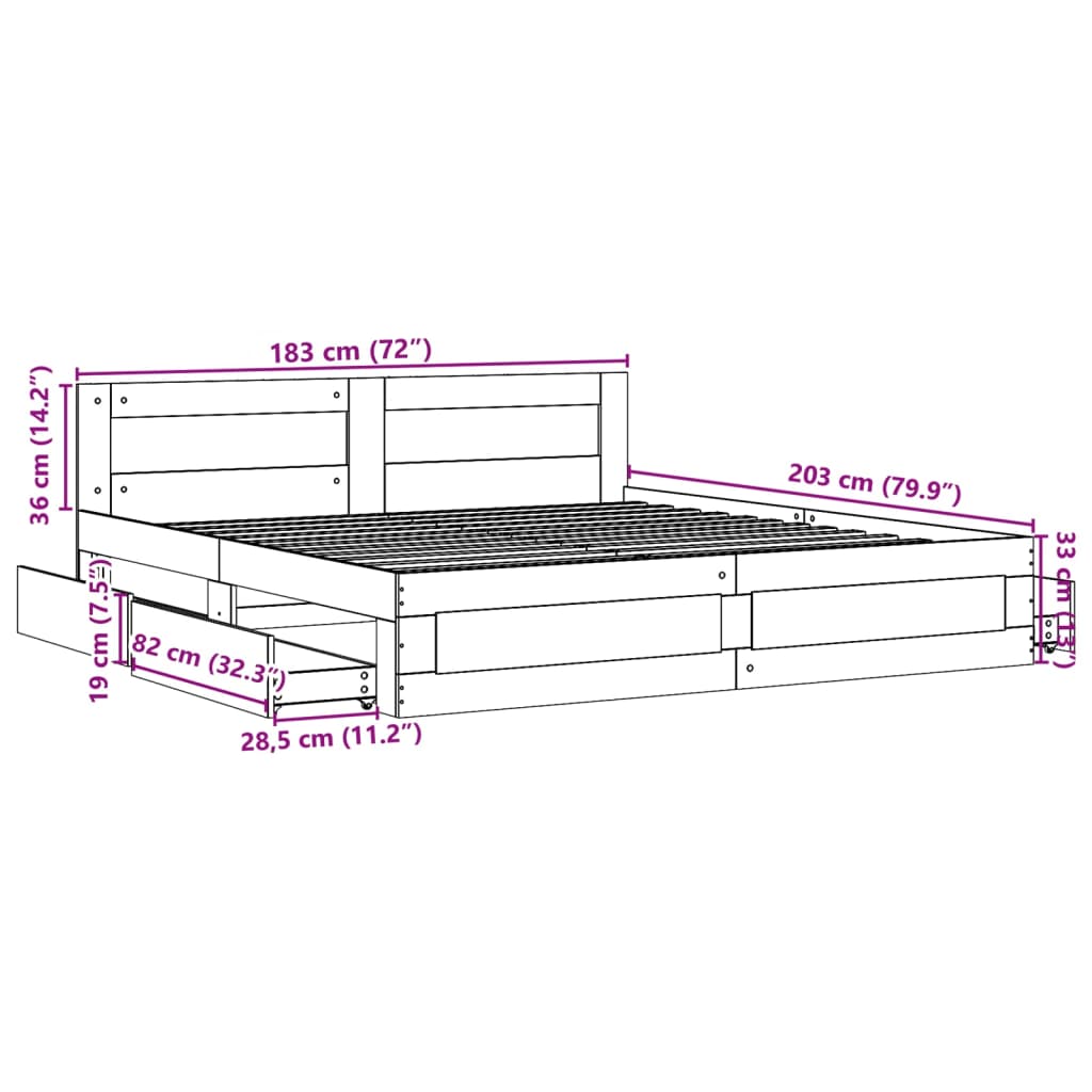 Bed Frame with Headboard without Mattress Grey Sonoma 180x200 cm Super King