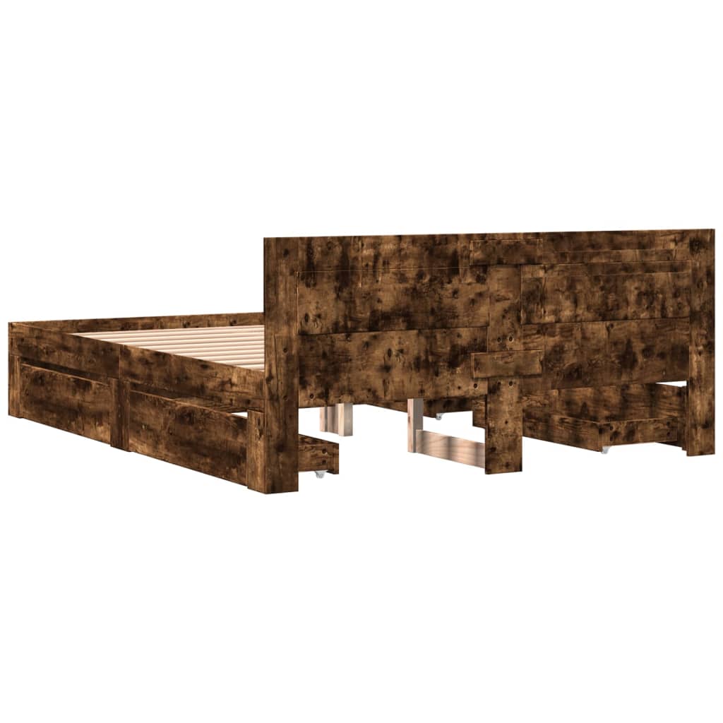 Bed Frame with Headboard without Mattress Smoked Oak 160x200 cm