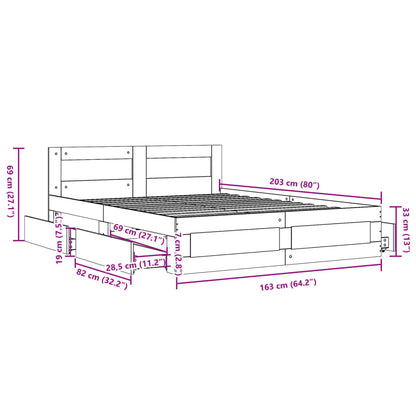 Bed Frame with Headboard without Mattress Brown Oak 160x200 cm
