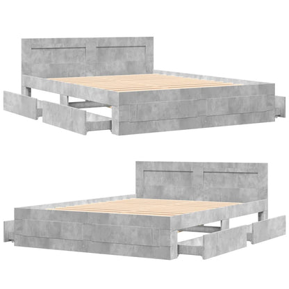 Bed Frame with Headboard without Mattress Concrete Grey 150x200 cm King Size