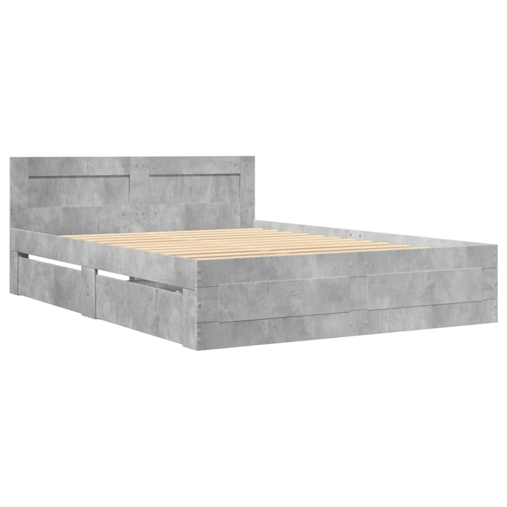 Bed Frame with Headboard without Mattress Concrete Grey 140x200 cm