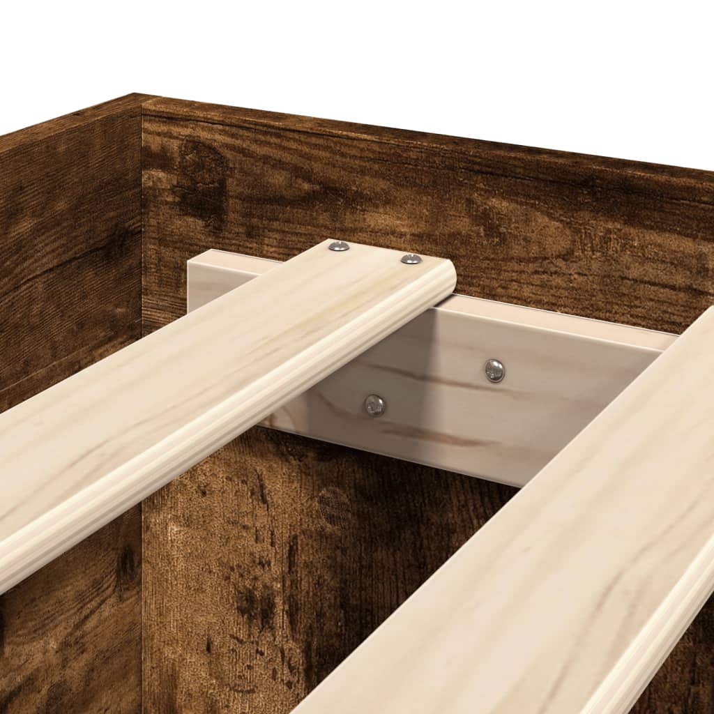 Bed Frame with Headboard without Mattress Smoked Oak 140x200 cm