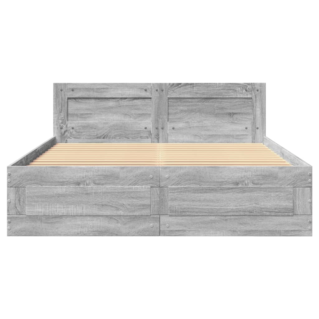 Bed Frame with Headboard without Mattress Grey Sonoma 140x200 cm