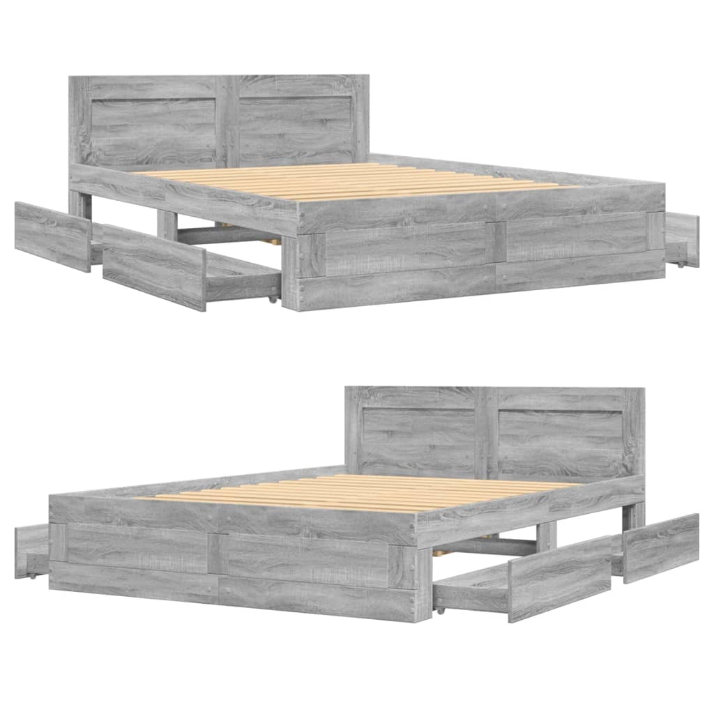 Bed Frame with Headboard without Mattress Grey Sonoma 140x200 cm