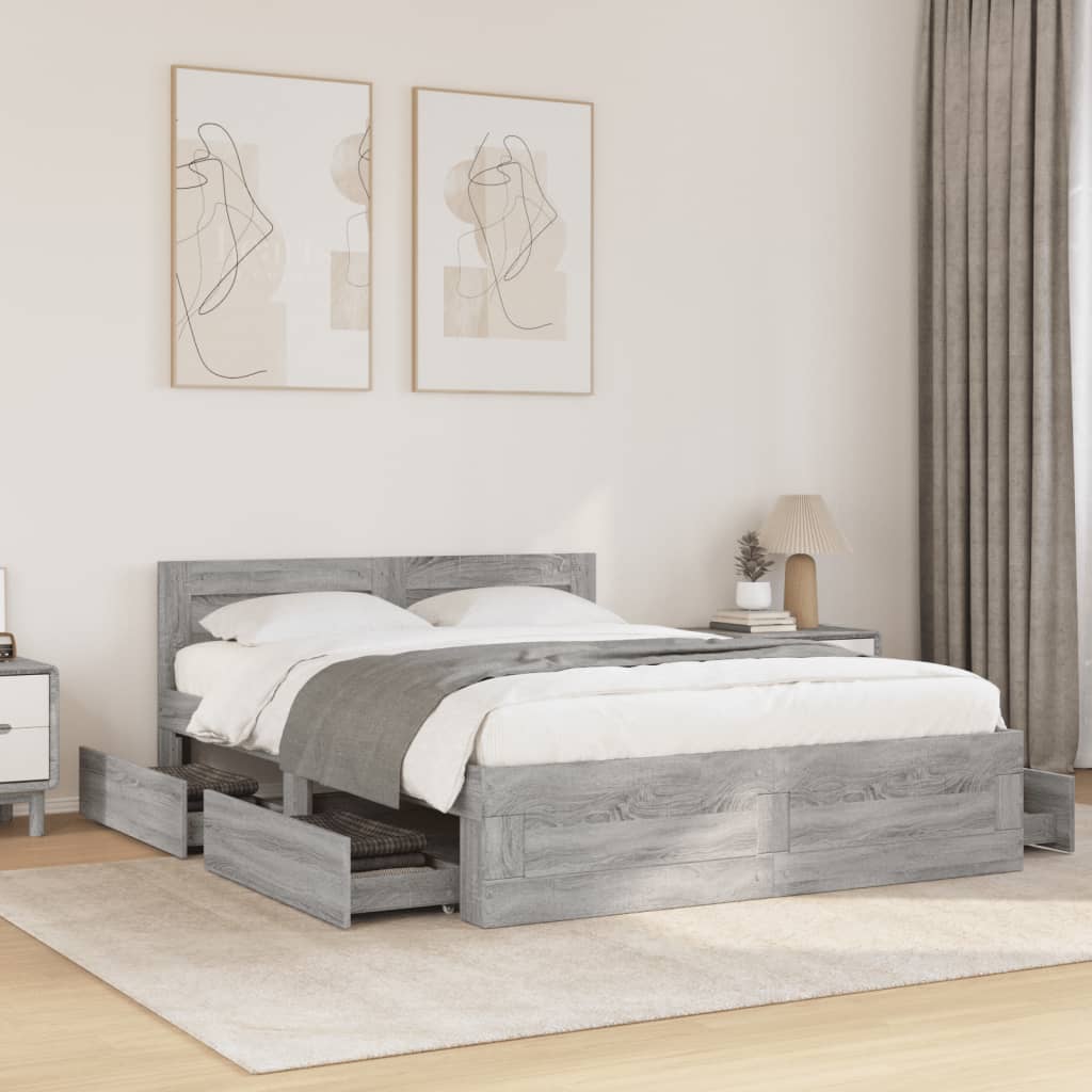 Bed Frame with Headboard without Mattress Grey Sonoma 120x200 cm