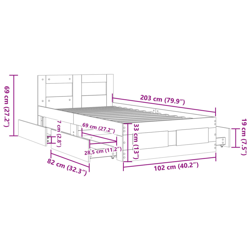 Bed Frame with Headboard without Mattress Concrete Grey 100x200 cm