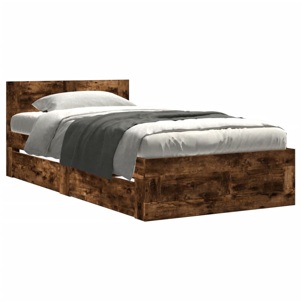 Bed Frame with Headboard without Mattress Smoked Oak 100x200 cm