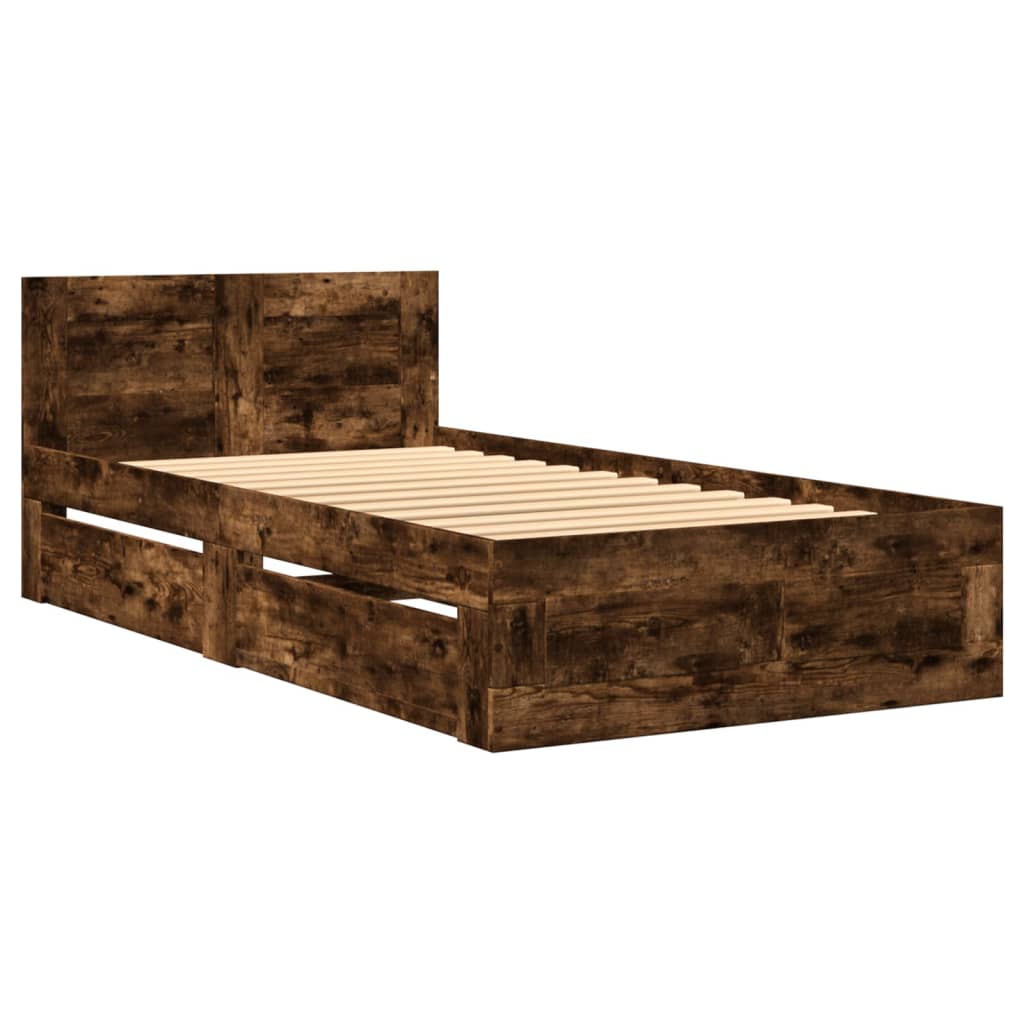 Bed Frame with Headboard without Mattress Smoked Oak 100x200 cm