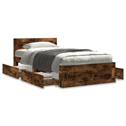 Bed Frame with Headboard without Mattress Smoked Oak 100x200 cm