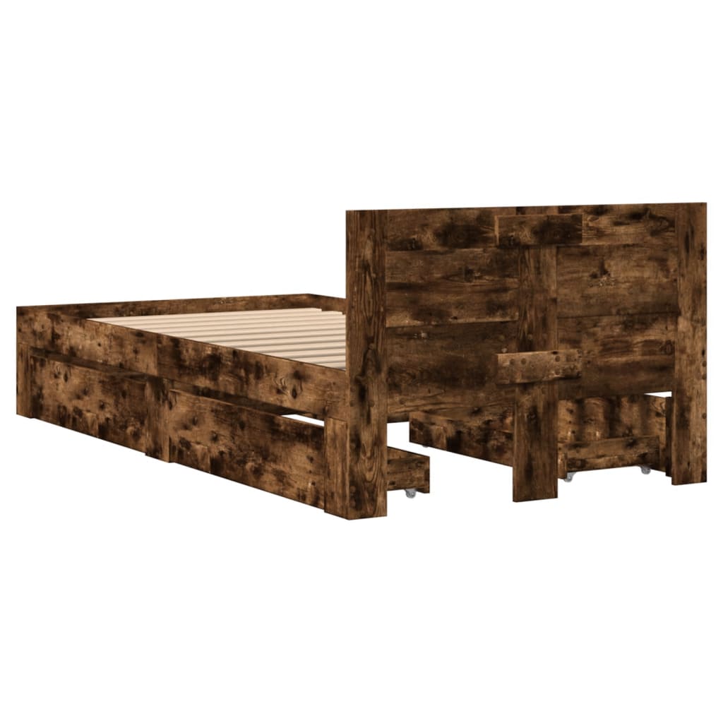Bed Frame with Headboard without Mattress Smoked Oak 100x200 cm