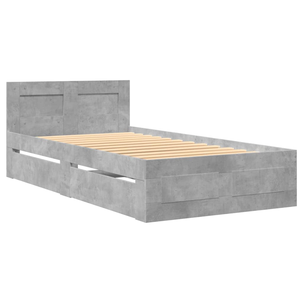 Bed Frame with Headboard without Mattress Concrete Grey 90x200 cm