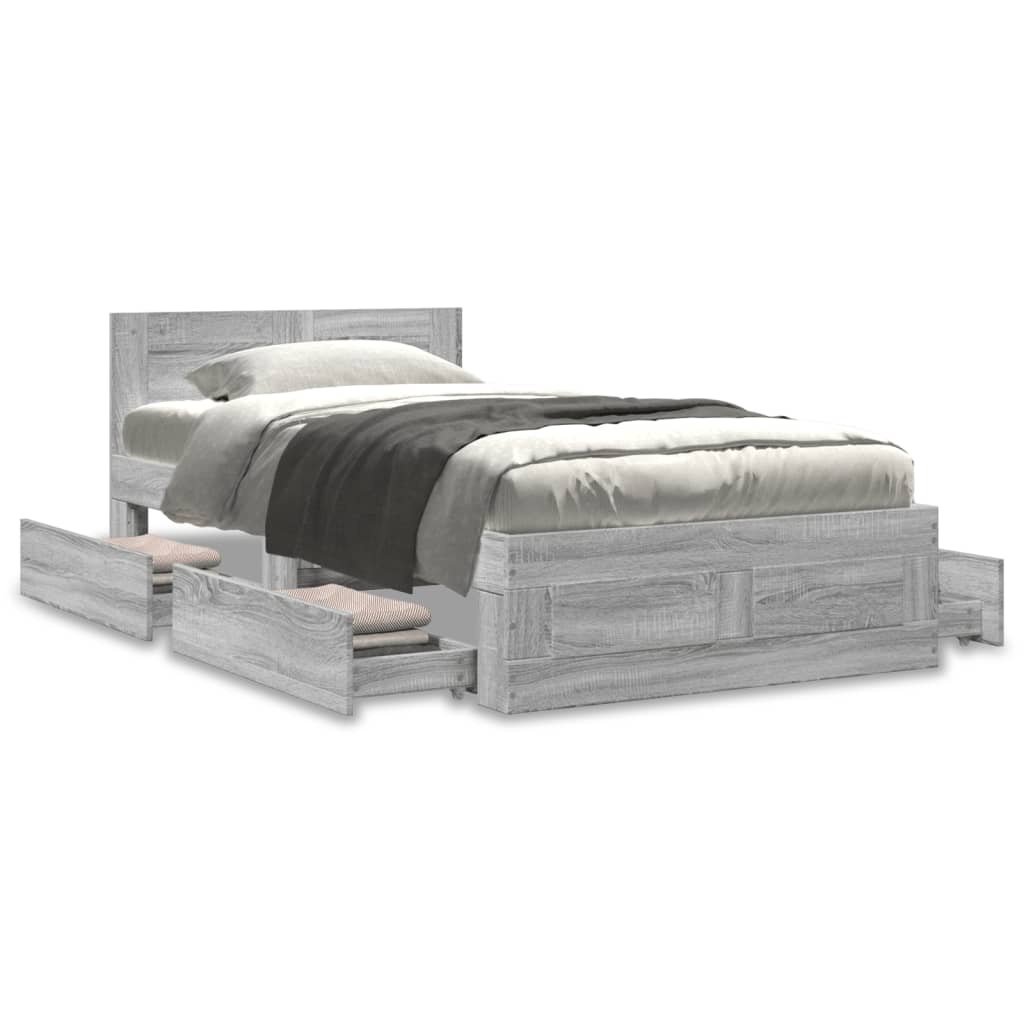 Bed Frame with Headboard without Mattress Concrete Grey 90x200 cm