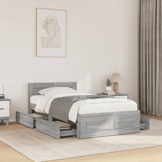 Bed Frame with Headboard without Mattress Grey Sonoma 90x200 cm