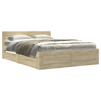 Bed Frame with Headboard without Mattress Sonoma Oak 140x190 cm