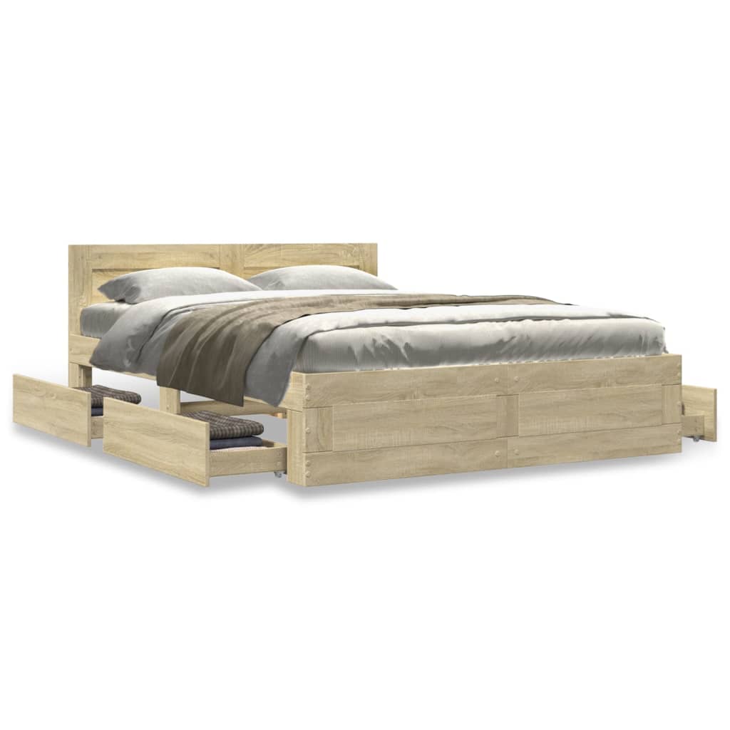 Bed Frame with Headboard without Mattress Sonoma Oak 140x190 cm