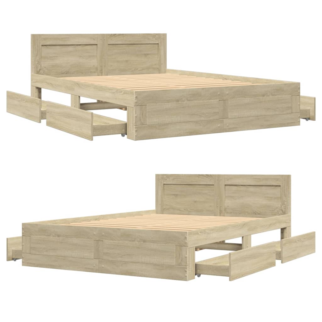 Bed Frame with Headboard without Mattress Sonoma Oak 140x190 cm