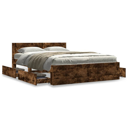 Bed Frame with Headboard without Mattress Smoked Oak 140x190 cm